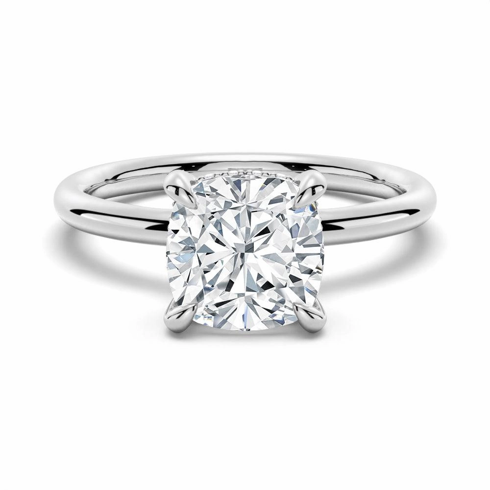 Cushion Cut Solitaire Moissanite Engagement Ring With Hidden Halo Neutral Spark Refined Jewelry