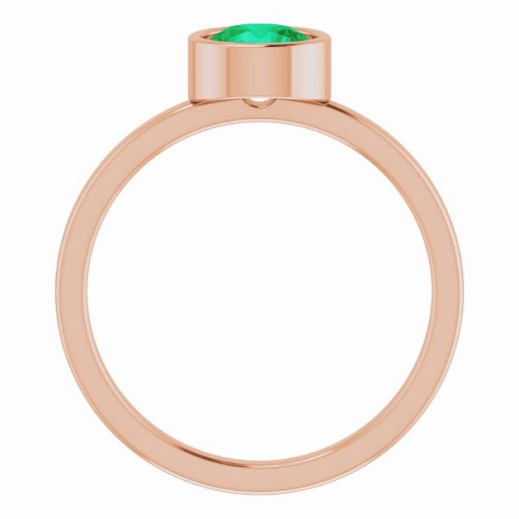 Custom Emblem 14K Rose 6 mm Lab-Grown Emerald Ring