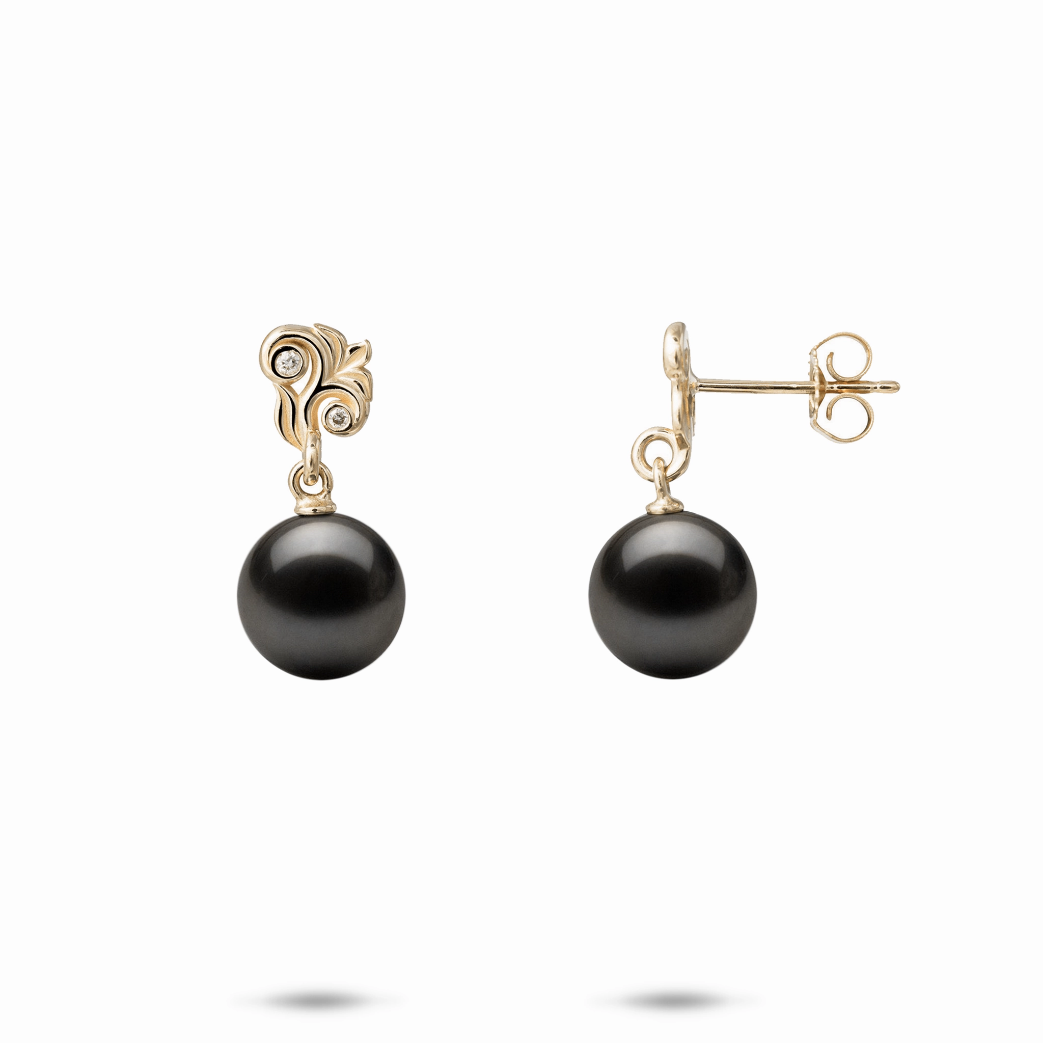 Fashion Moment Perfect Sparkle Living Heirloom Tahitian Black Pearl Earrings in Gold with Diamonds - 8-9mm