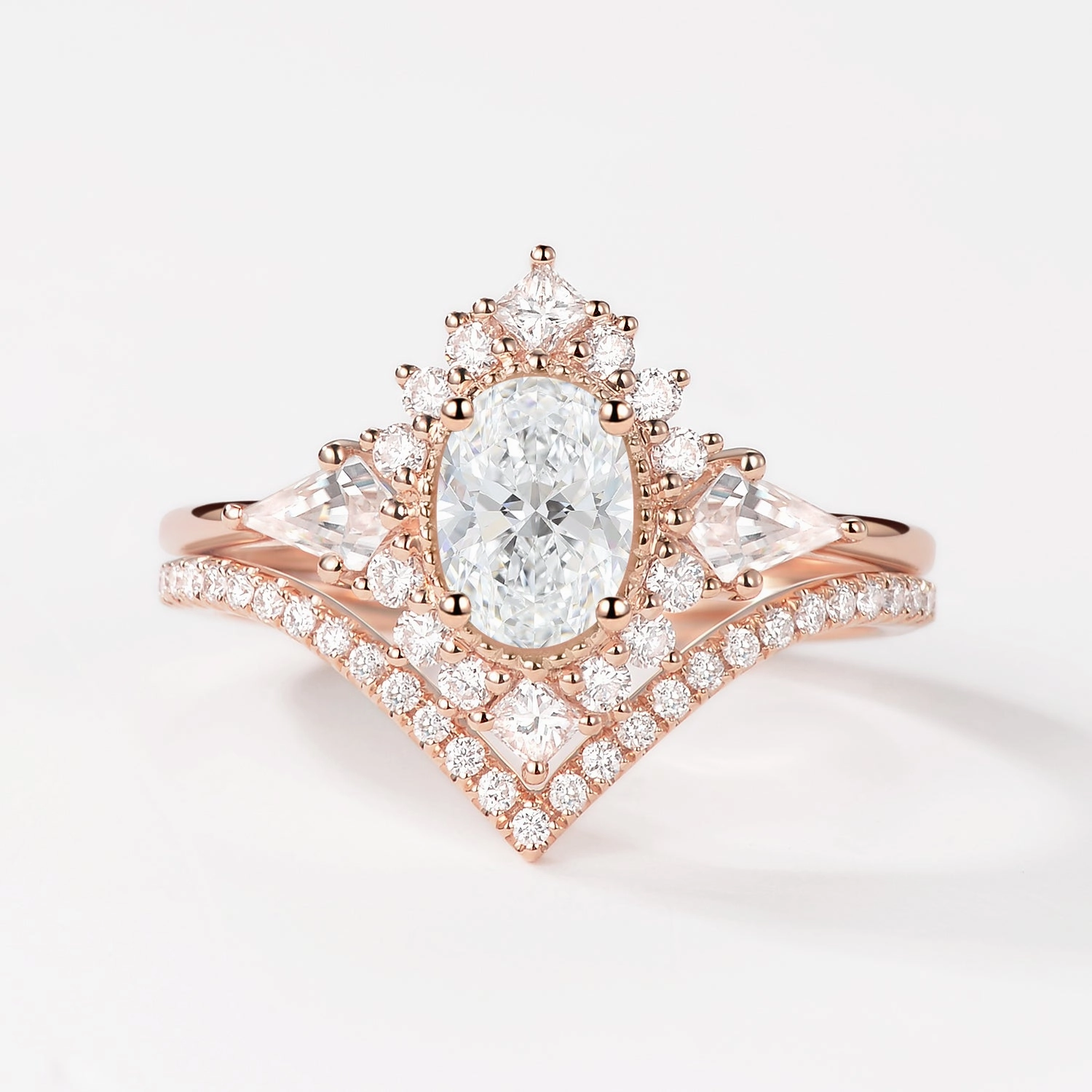 All Age Abstract Pattern 1.0-2.0ct Oval & Kite Lab Grown Diamond Ring Set