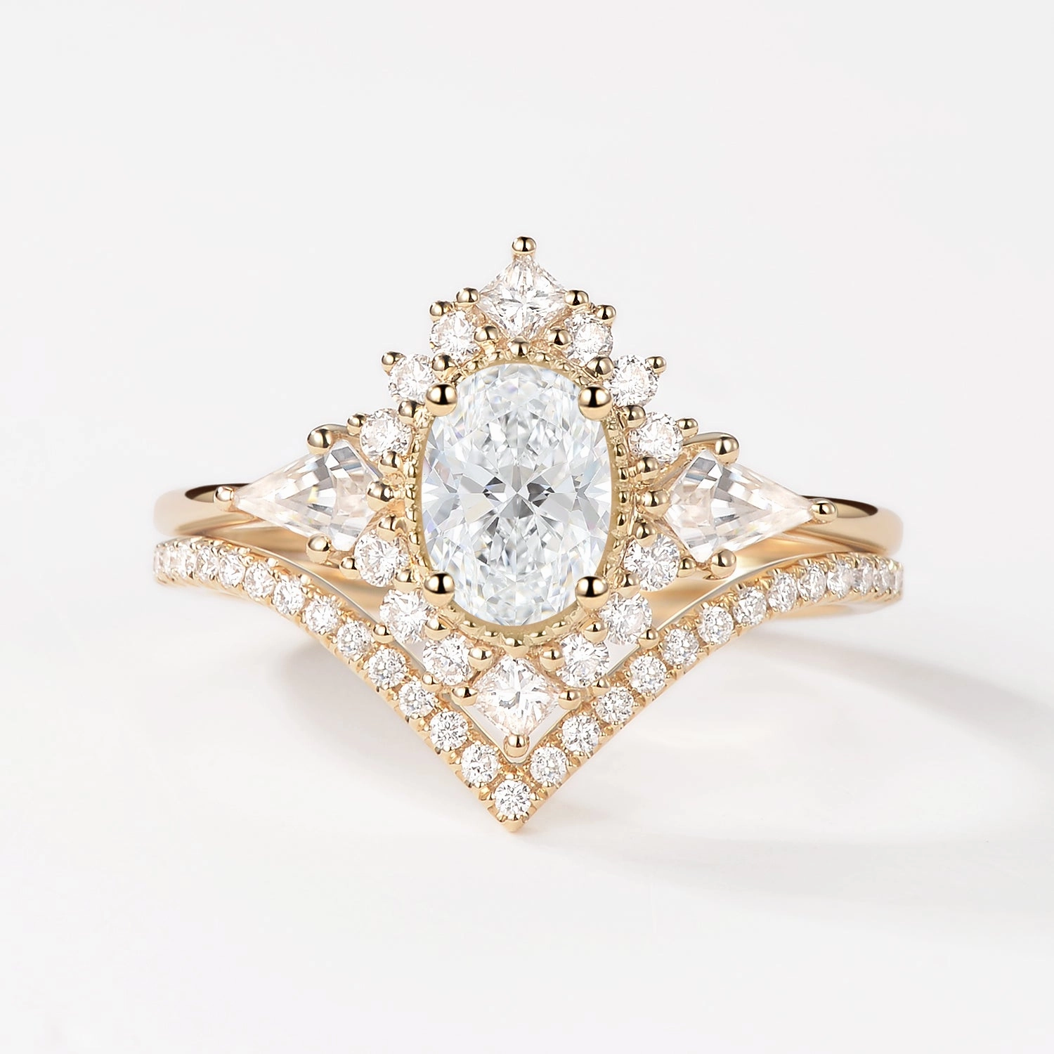 1.0-2.0ct Oval & Kite Lab Grown Diamond Ring Set Daily Flow School Gift