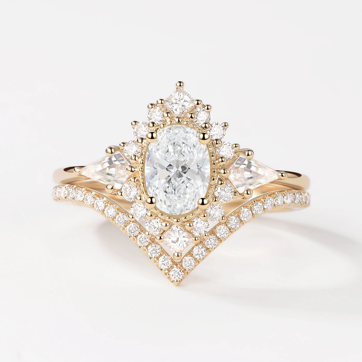 1.0-2.0ct Oval & Kite Lab Grown Diamond Ring Set Beautiful Craft Mainstream Appeal