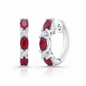 Festive Touch Close Detail Precious Collection Oval Shaped Ruby Huggie Earrings