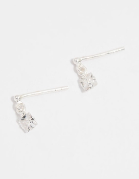 Vibrant Look Camera Mood Sterling Silver Cubic Zirconia Princess Cut Drop Earrings