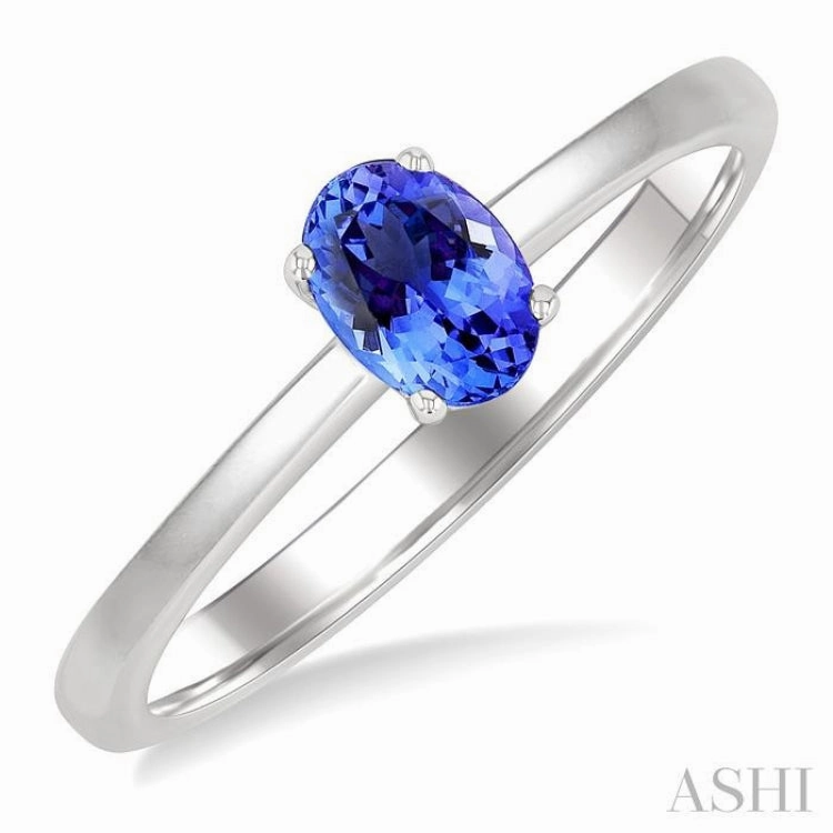 Glamorous Accessory Creative Token 6x4 MM Oval Shape Tanzanite Precious Solitaire Ring in 14K White Gold
