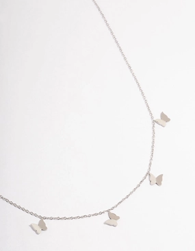 Moonlight Mood Glitter Finish Waterproof Stainless Steel Butterfly Charm Necklace