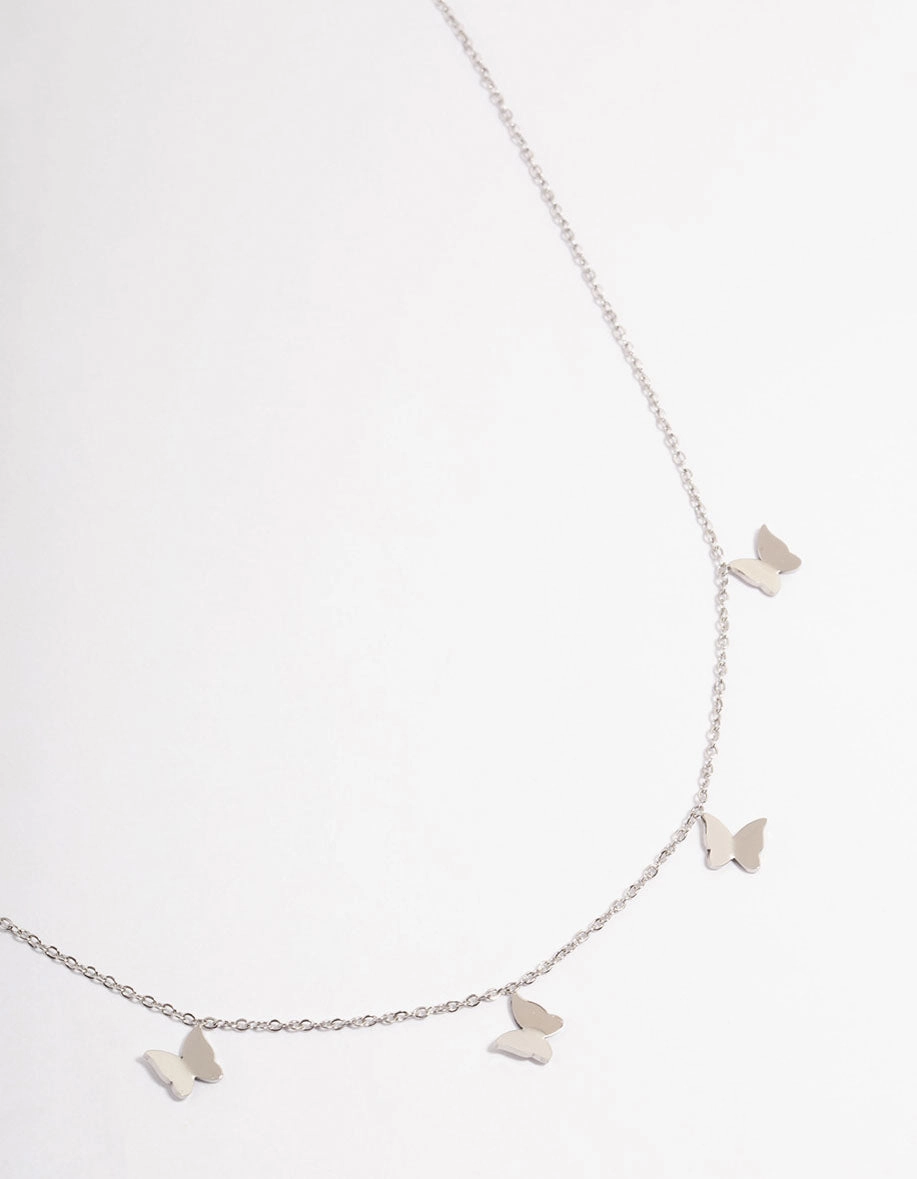 Moonlight Mood Glitter Finish Waterproof Stainless Steel Butterfly Charm Necklace