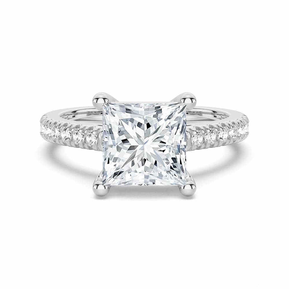 Moissanite Princess Cut Engagement Ring With Hidden Halo Lightweight Accent