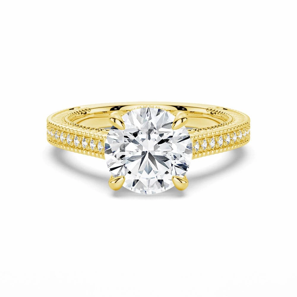 Round Pave Moissanite Cathedral Engagement Ring With Hidden Halo Glamorous Gem