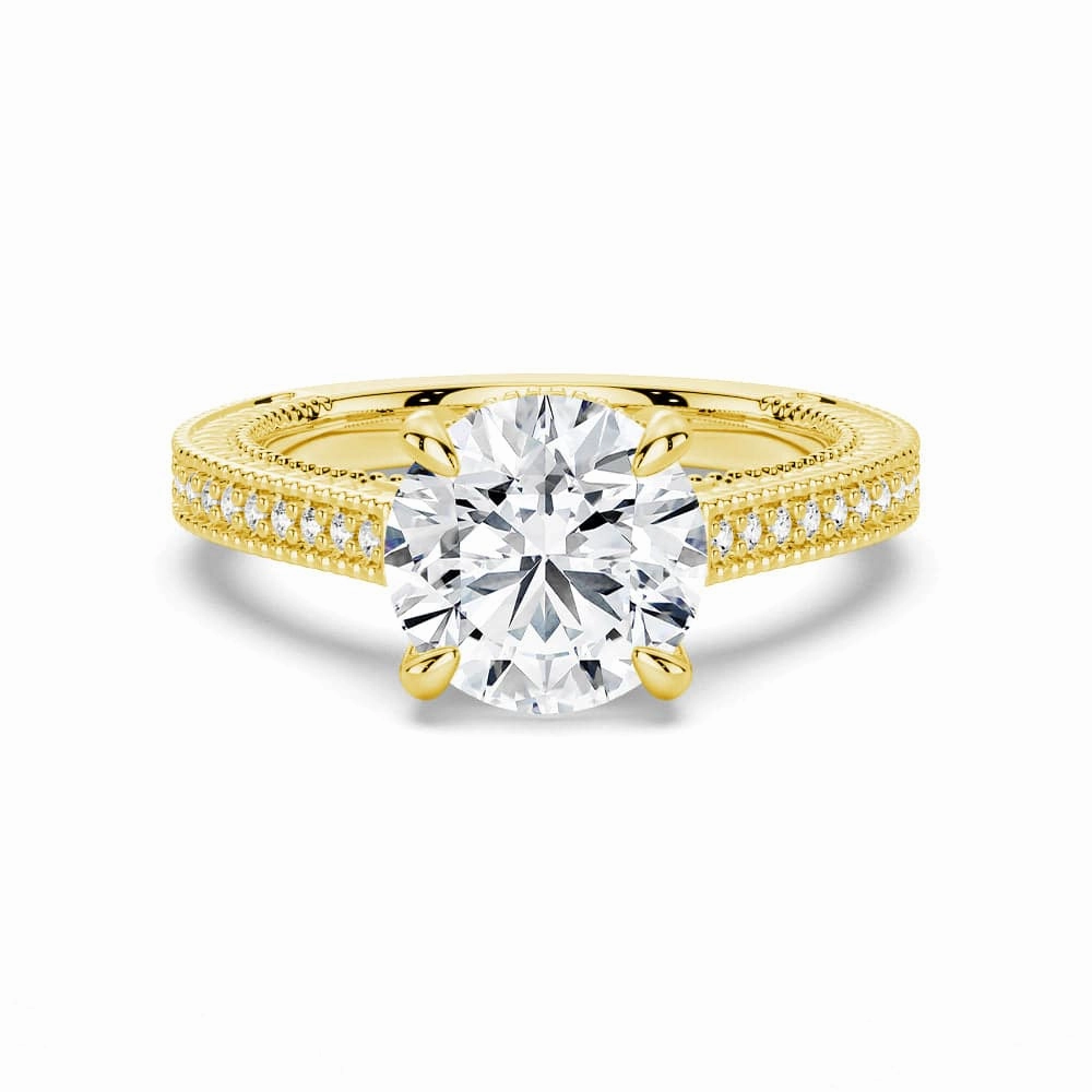 Soft Shadow Round Pave Moissanite Cathedral Engagement Ring With Hidden Halo