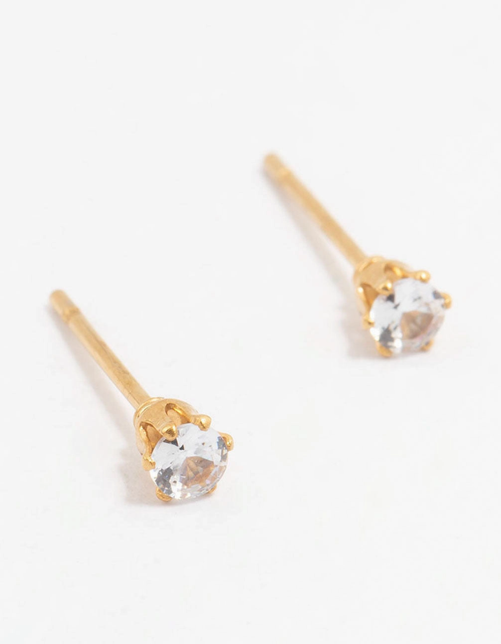 Waterproof Gold Plated Stainless Steel Cubic Zirconia Stud Earrings 3 MM Effortless Design
