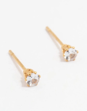 Waterproof Gold Plated Stainless Steel Cubic Zirconia Stud Earrings 3 MM Effortless Design