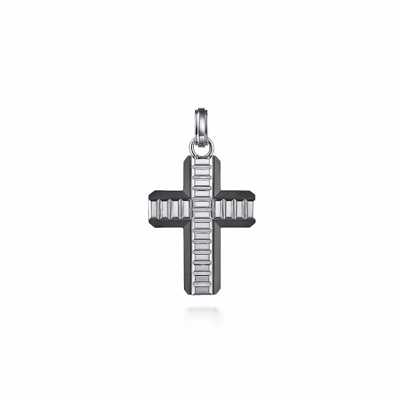 925 Sterling and Titanium Cross Men's Pendant Trendy Spark