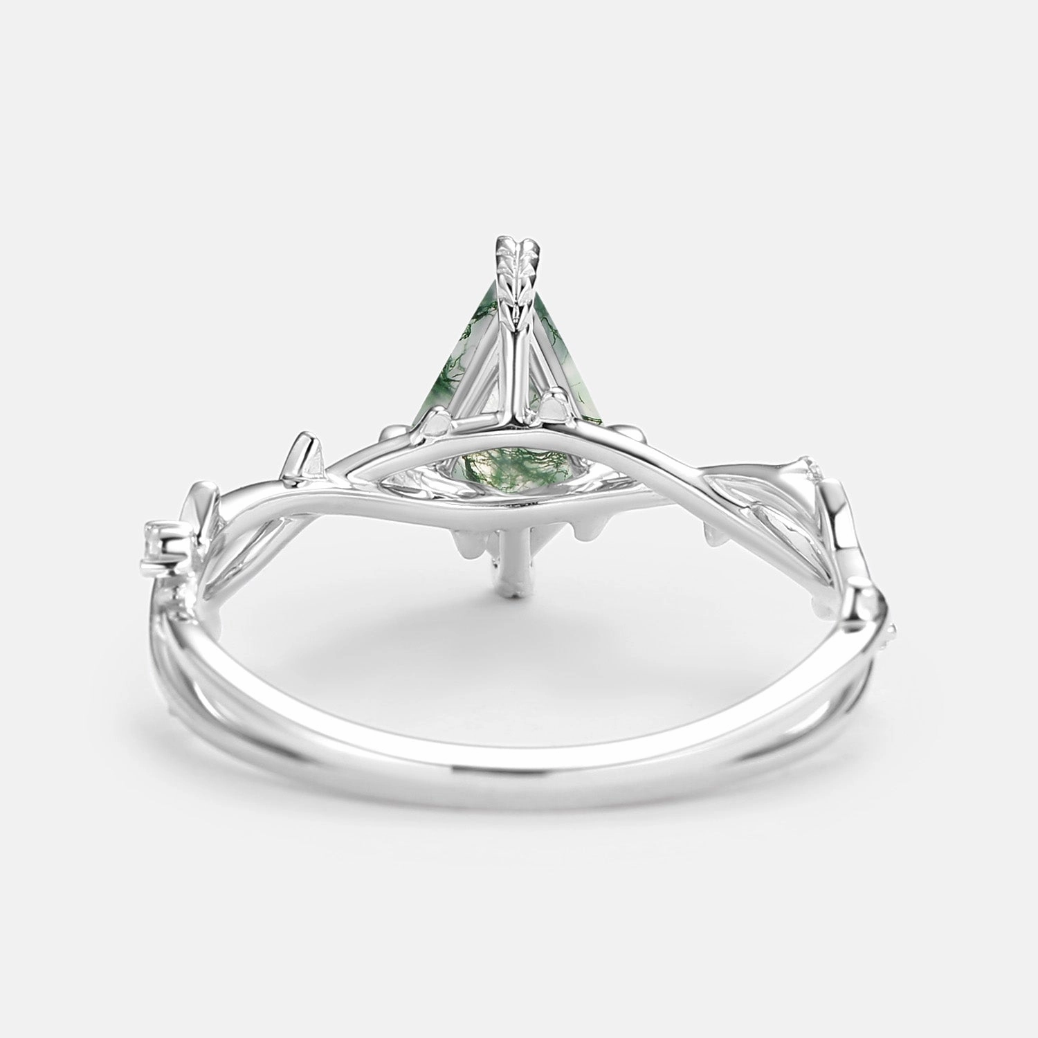 Superior Item Minimalist Kite Cut Moss Agate Leafy Engagement Ring - Bramble