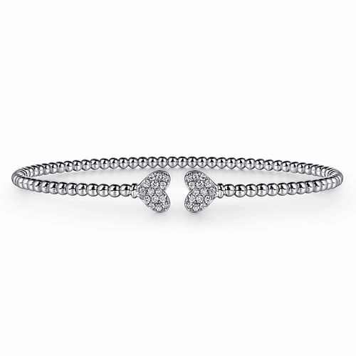 14K White Gold Bujukan Diamond Hearts Split Bangle Creative Design Glam fit
