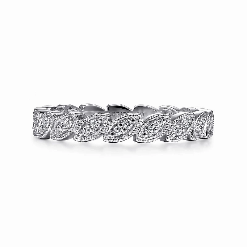 Premium Sparkle Luxury Design 14K White Gold Scalloped Marquise Stackable Diamond Ring