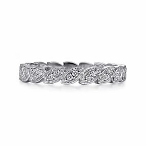Premium Sparkle Luxury Design 14K White Gold Scalloped Marquise Stackable Diamond Ring