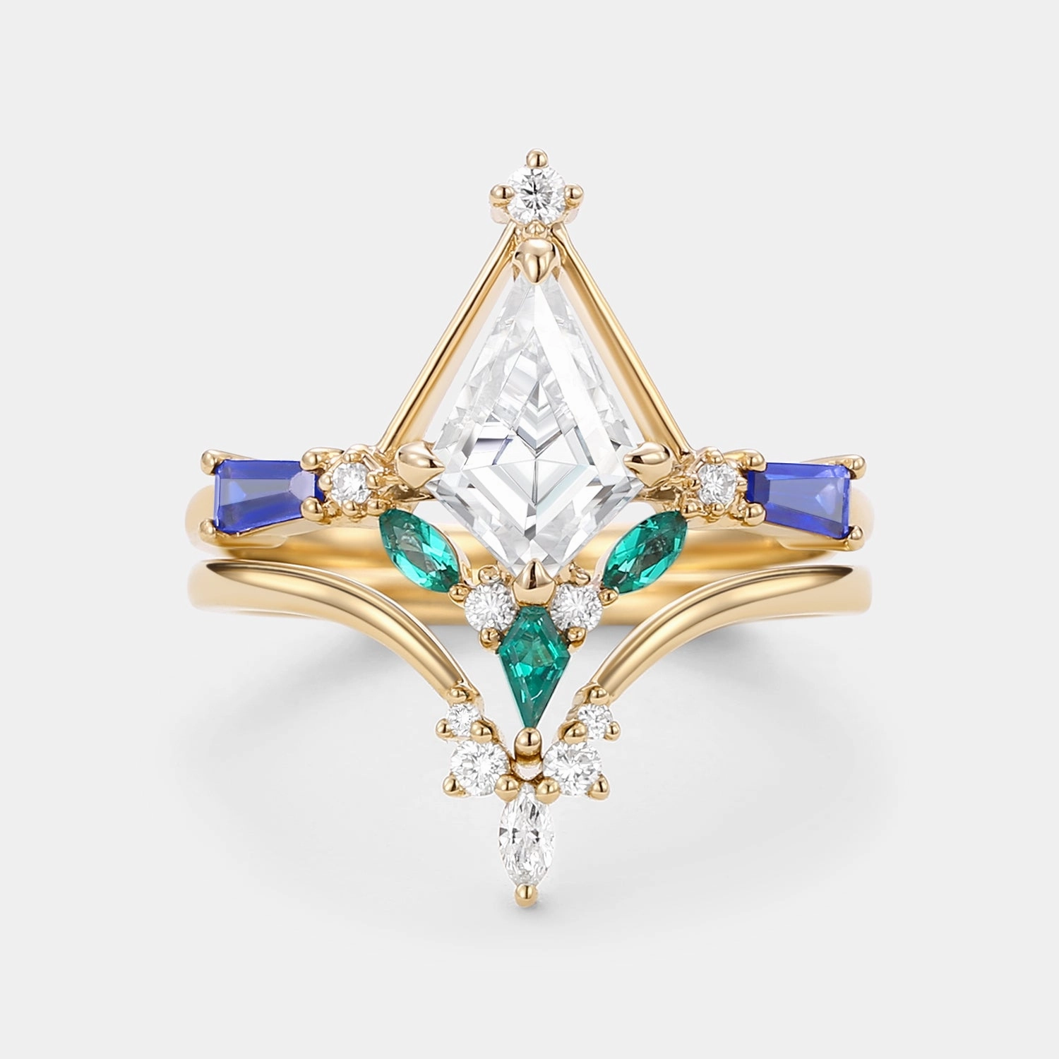 Daily Layer Unique Kite Cut Moissanite Curved Engagement Ring Set 2pcs