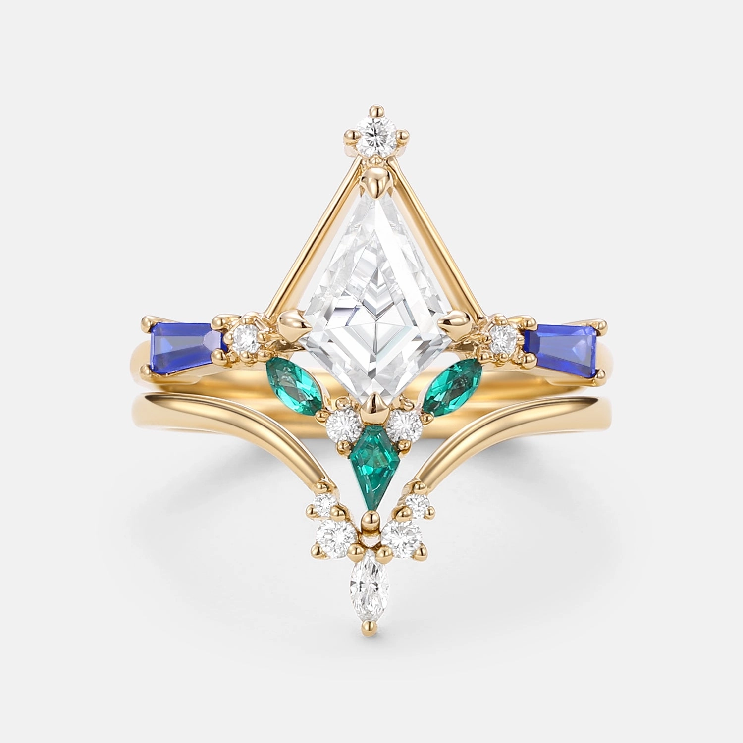 Unique Article Elegant Ornament Unique Kite Cut Moissanite Curved Engagement Ring Set 2pcs