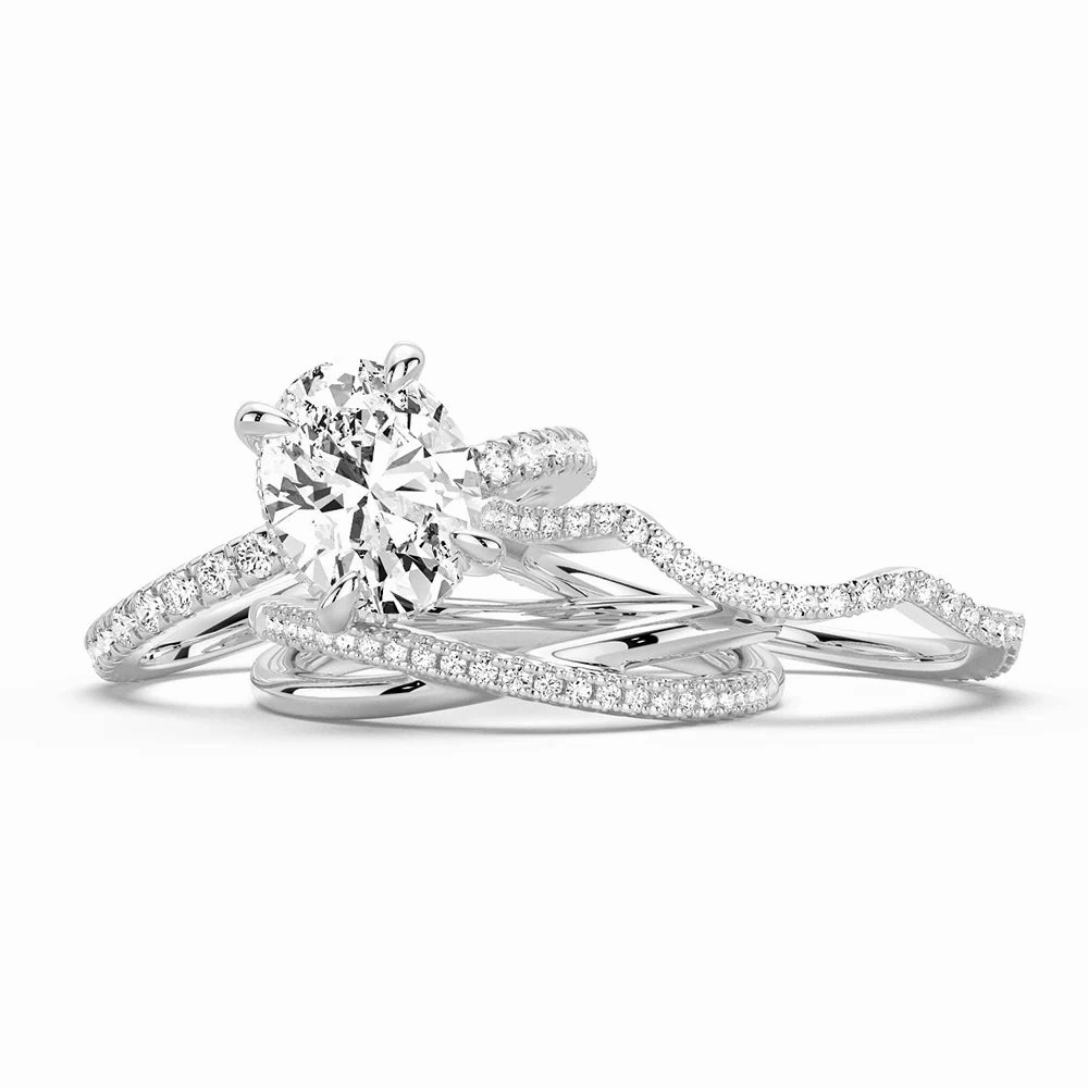 Micropav?? Oval Moissanite Ring Set with Matching Stacking Band Sophisticated Shape