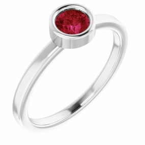 Rhodium-Plated Sterling Silver 4.5 mm Natural Ruby Ring Easy Carry