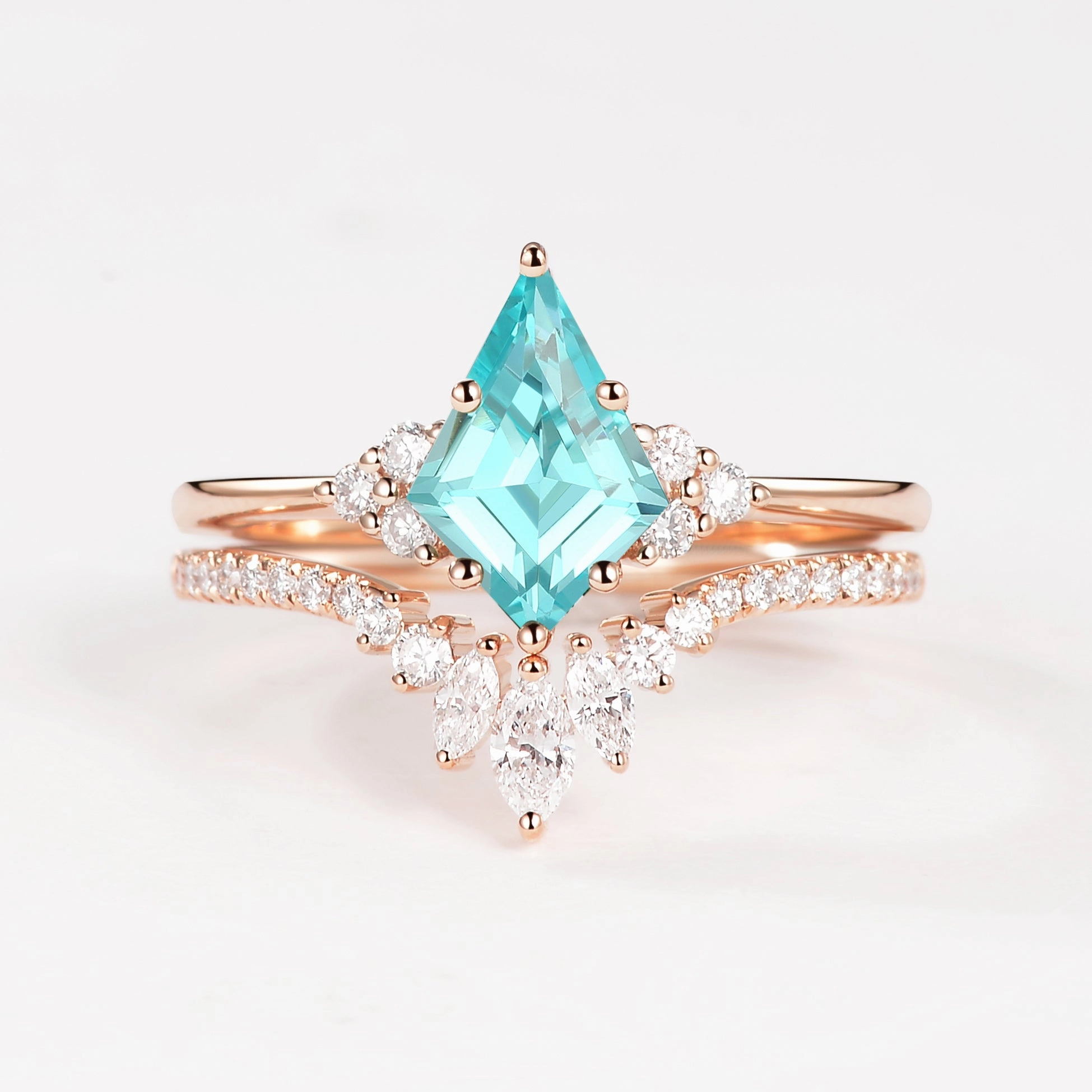 For Everyone Timeless Shine Sun & Glass Sea - Unique Lab Grown Paraiba Engagement Ring Set 2pcs - Lydia