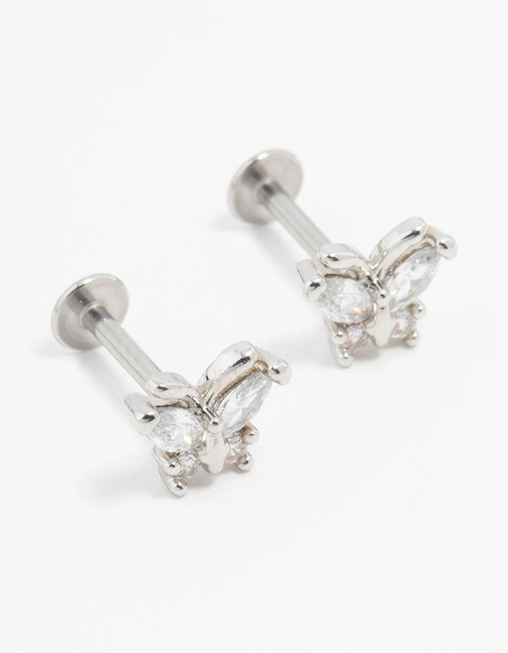 Stunning Accent Polished Shape Surgical Steel Cubic Zirconia Butterfly Flat Backs
