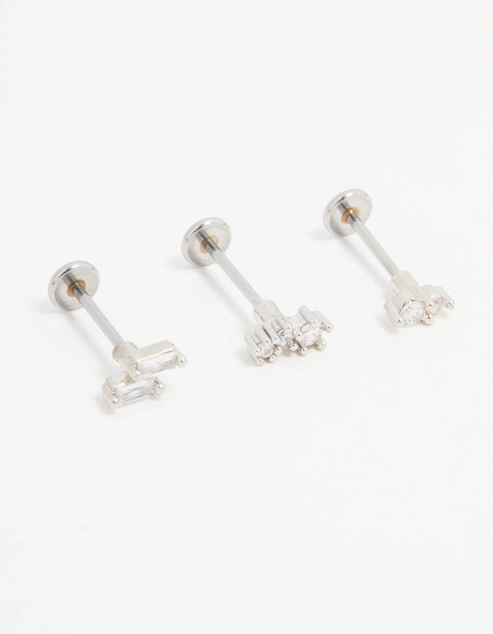 handmade touch Fresh Mood Surgical Steel Cubic Zirconia Double Baguette Flat Back Studs 3-Pack