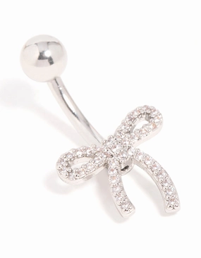 Surgical Steel Cubic Zirconia Pav?? Bow Belly Bar Refined Contour Night Spark