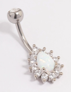 Quiet Shine Seasonal Edge Surgical Steel Opal & Diamante Teardrop Belly Ring