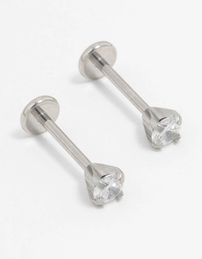 Classic Charm Surgical Steel Plain Cubic Zirconia Flatback Studs 2-Pack