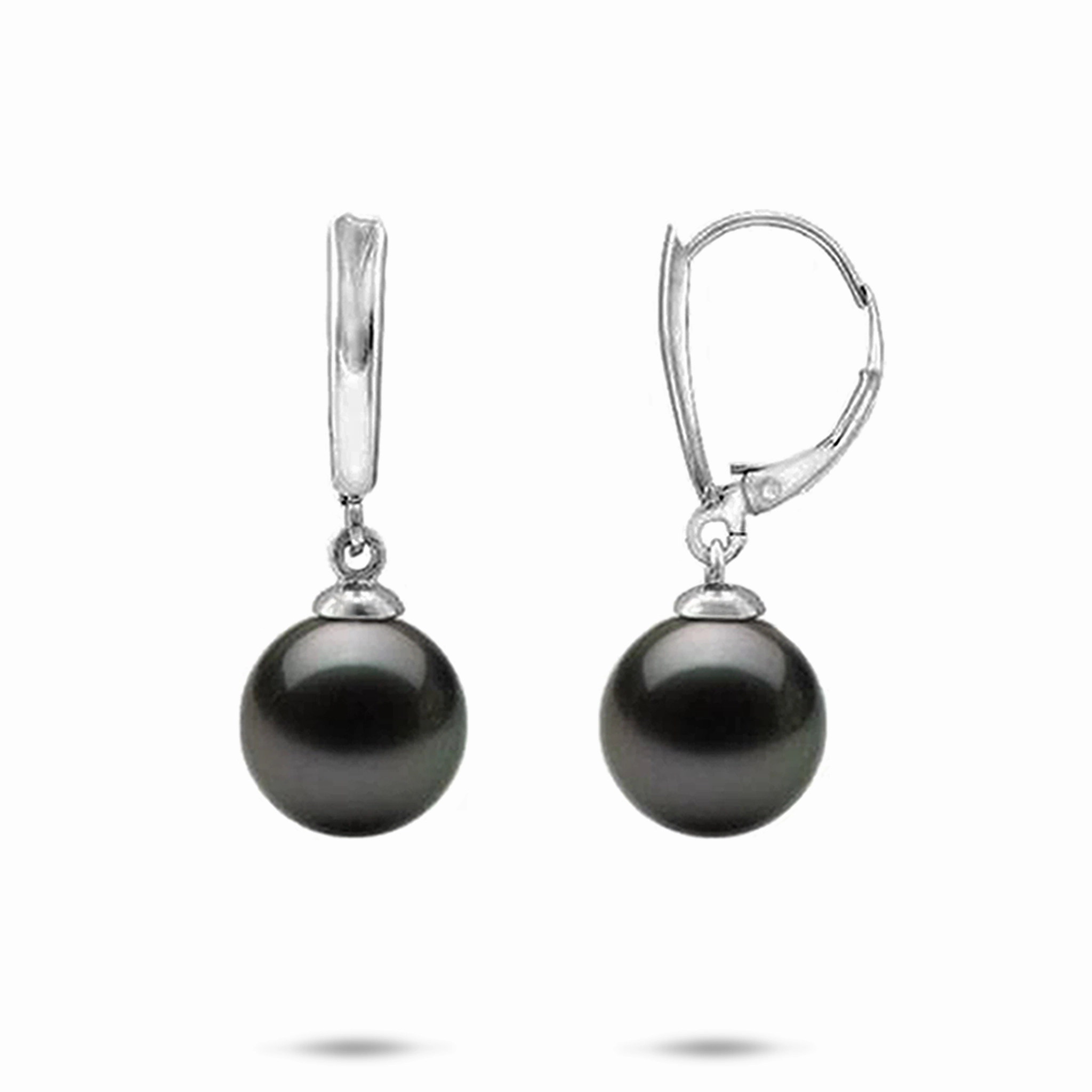 Trendy Outfit Tahitian Black Pearl Earrings in White Gold - 10-11mm