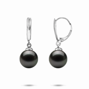 Trendy Outfit Tahitian Black Pearl Earrings in White Gold - 10-11mm