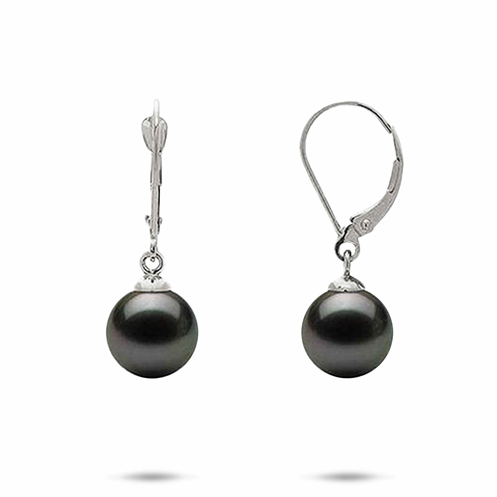 Tahitian Black Pearl Earrings in White Gold - 9-10mm Luxurious Piece