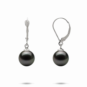 Golden Light Tahitian Black Pearl Earrings in White Gold - 9-10mm