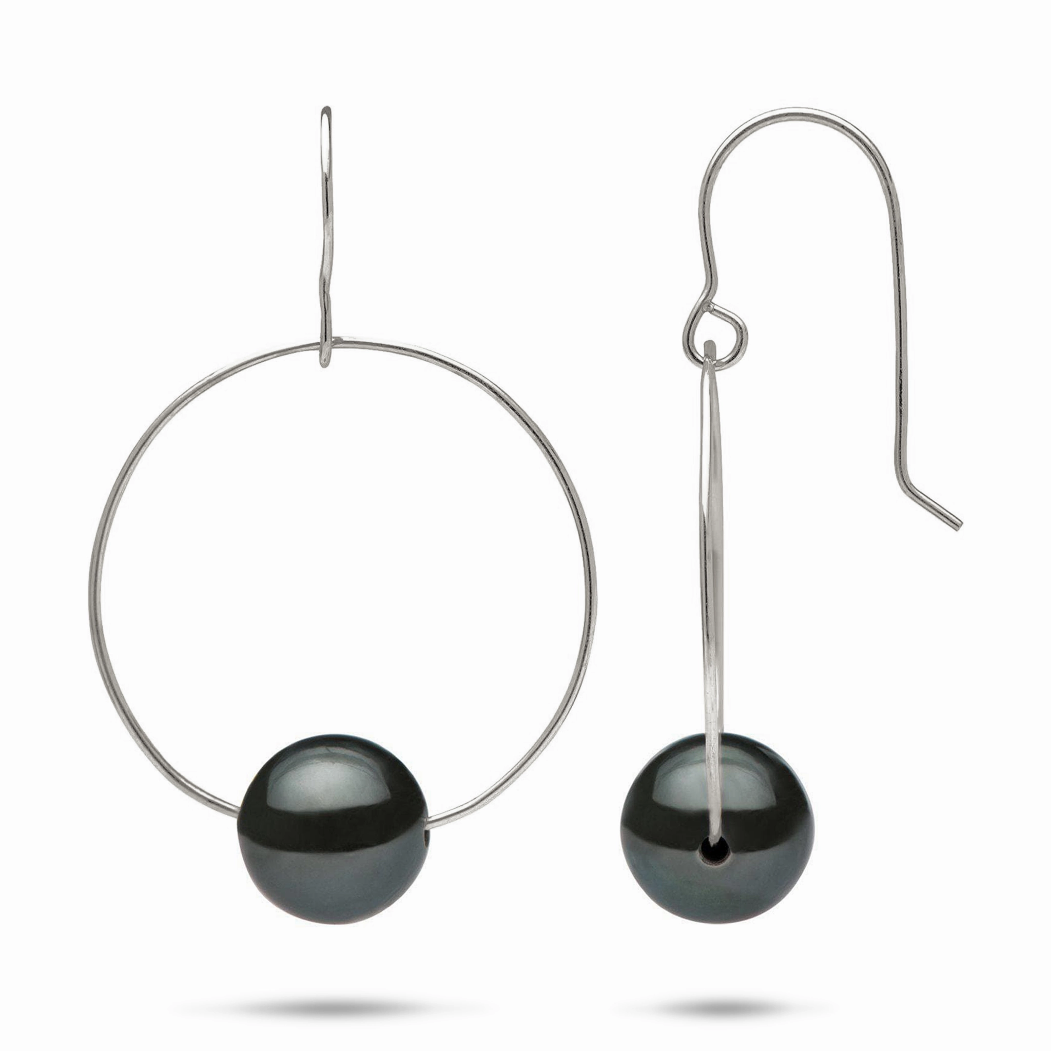Distinctive Appeal Tahitian Black Pearl Earrings in White Gold - 9-10mm