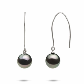 Tahitian Black Pearl Earrings in White Gold - 9-10mm Luxurious Style