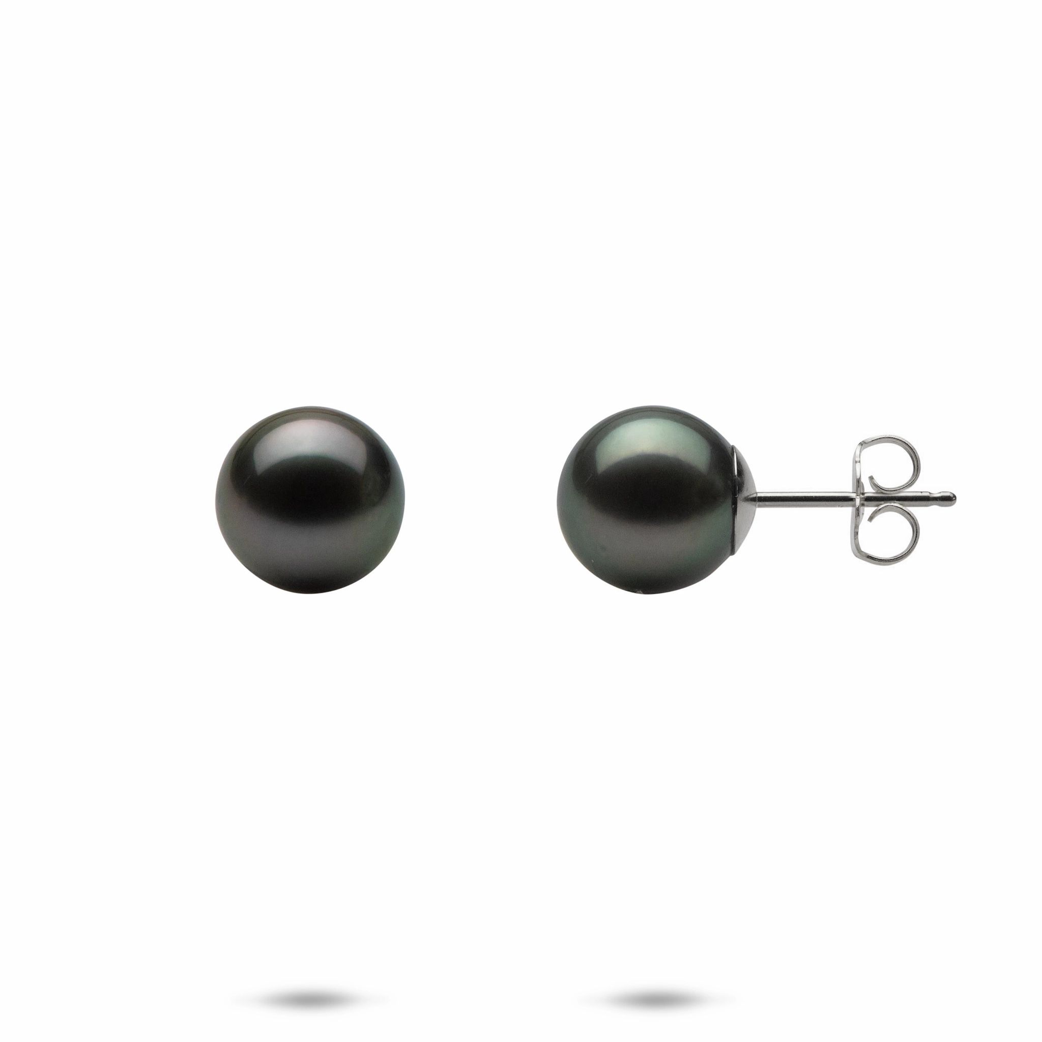 Custom Craftwork Effortless Touch Tahitian Black Pearl Earrings in White Gold - 9-10mm