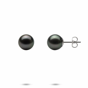 Custom Craftwork Effortless Touch Tahitian Black Pearl Earrings in White Gold - 9-10mm