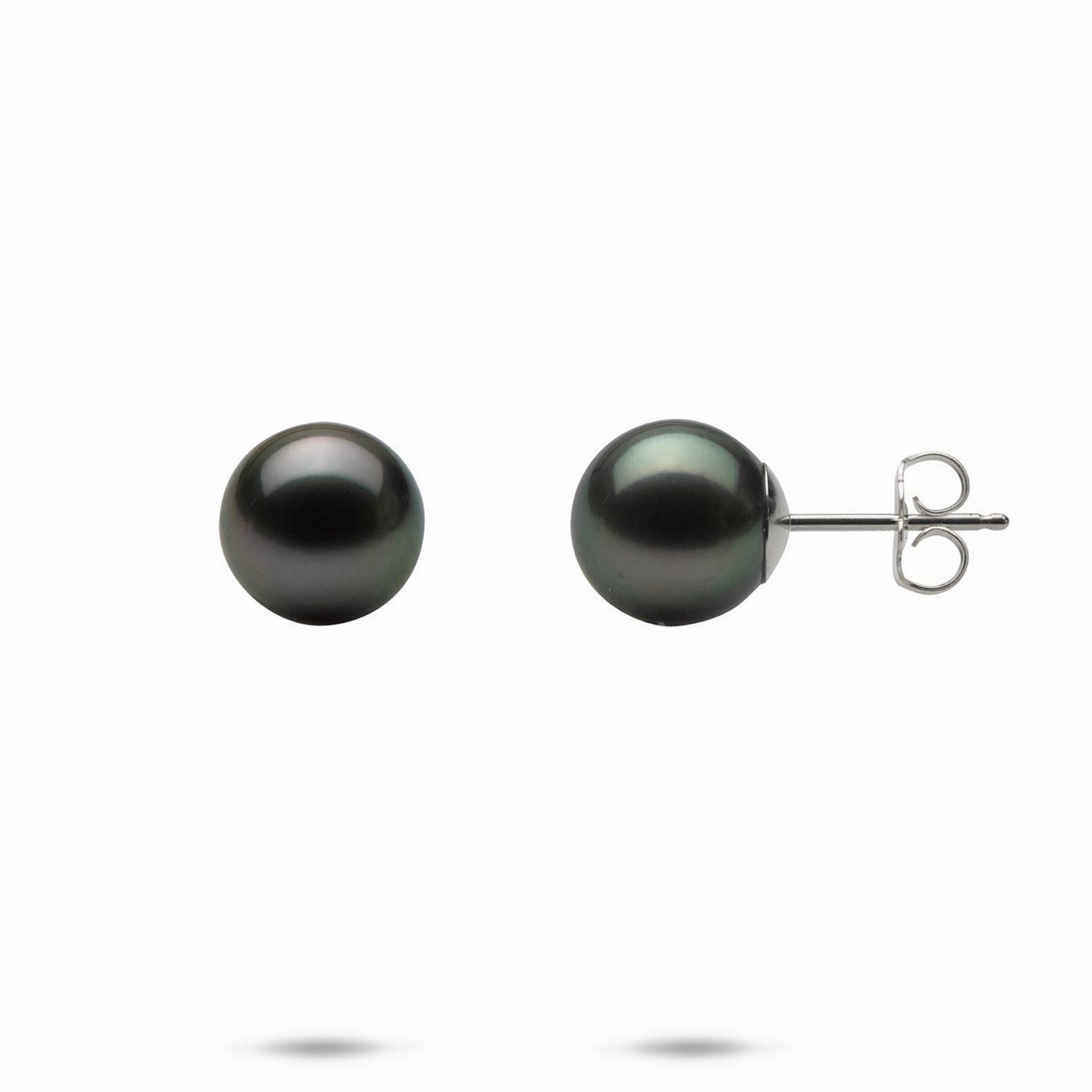 Sun-Kissed Look Trend Setting Tahitian Black Pearl Earrings in White Gold - 9-10mm