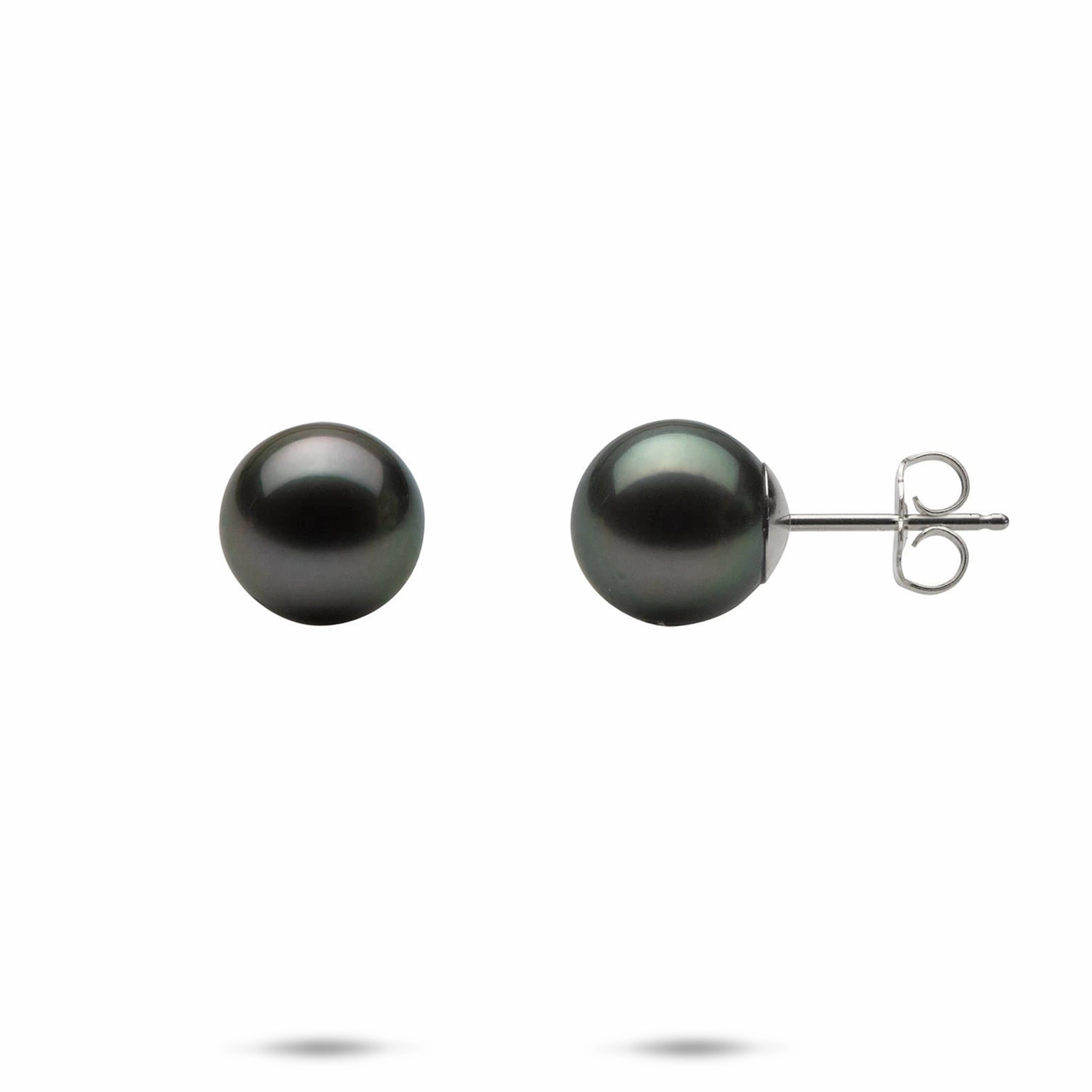 City Spark Tahitian Black Pearl Earrings in White Gold - 9-10mm