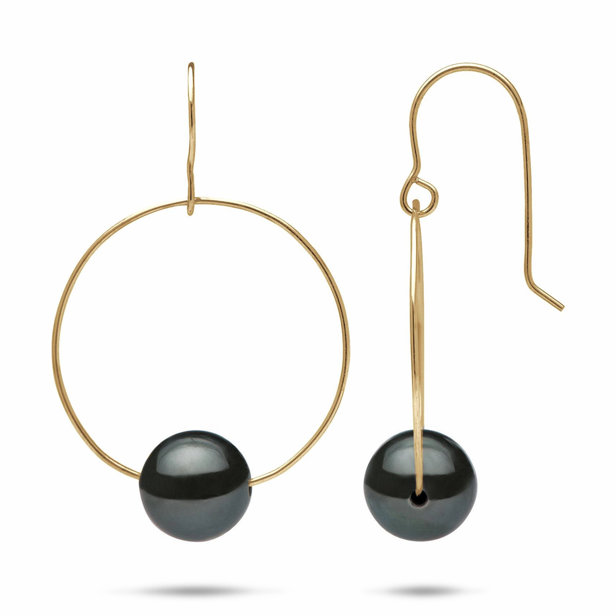 Festive Touch Distinct Piece Tahitian Black Pearl Hoop Earrings in Gold - 9-10mm