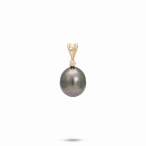 Bold Touch Tahitian Black Pearl Pendant in Gold with Diamond - 8-9mm