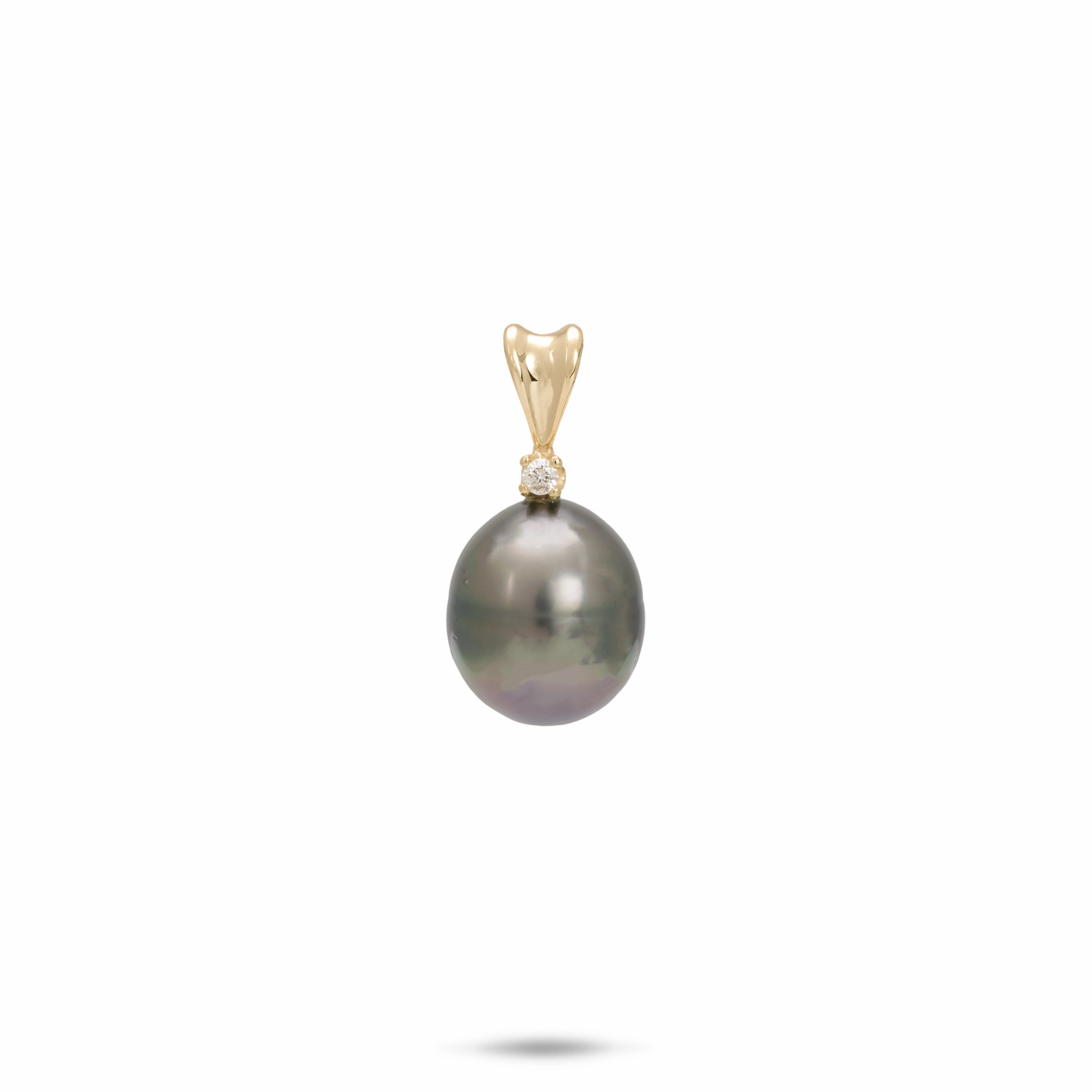 Cool Finish Tahitian Black Pearl Pendant in Gold with Diamond - 8-9mm