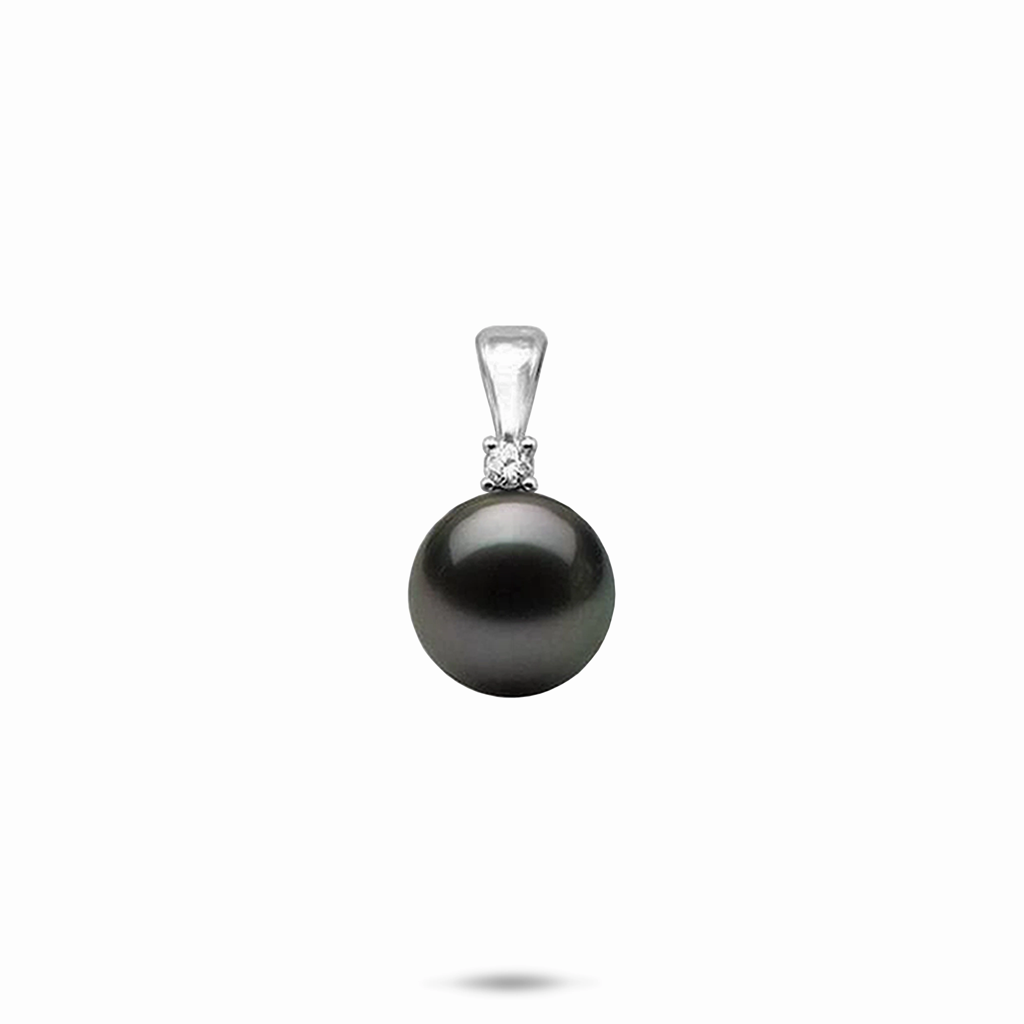Autumn Glow Weekend Chic Tahitian Black Pearl Pendant in White Gold with Diamond - 10-11mm