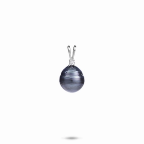 Tahitian Black Pearl Pendant in White Gold with Diamond - 8-10mm Handcrafted Jewelry Finish