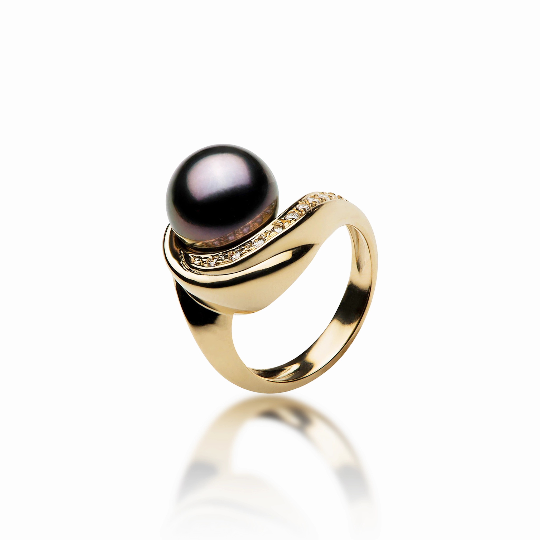 Tahitian Black Pearl Ring in Gold with Diamonds - 10-11mm Gala Look Petite Edge