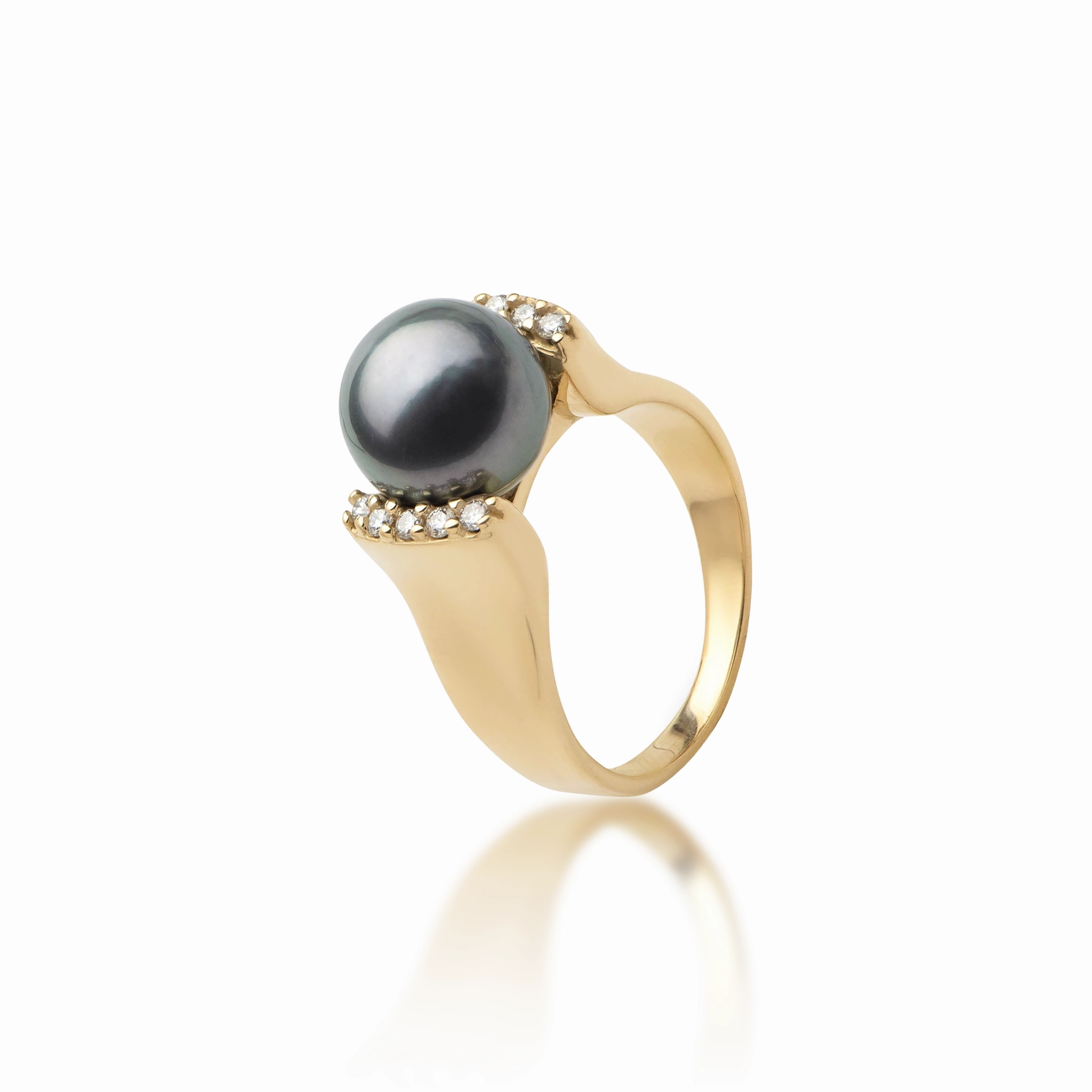 Formal Vibe Tahitian Black Pearl Ring in Gold with Diamonds - 9-10mm
