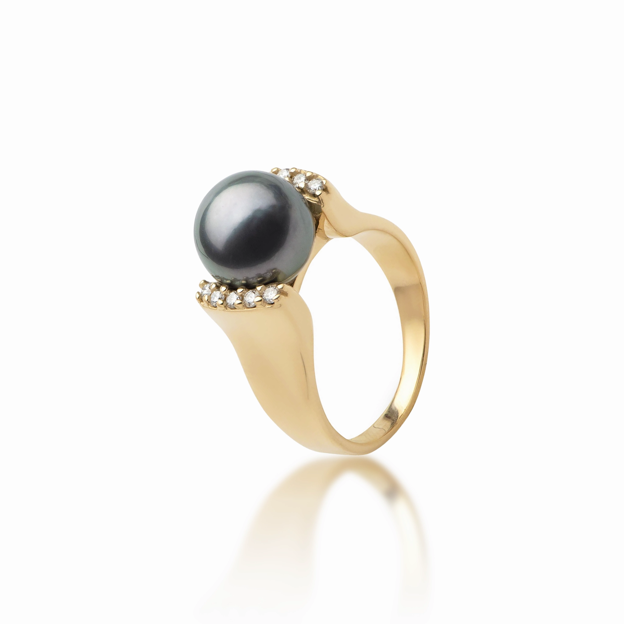 Tahitian Black Pearl Ring in Gold with Diamonds - 9-10mm Unique Vibe Simple pieces