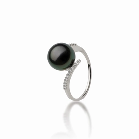 Tahitian Black Pearl Ring in White Gold with Diamonds - 10-11mm Occasion Accent Brilliant Accent